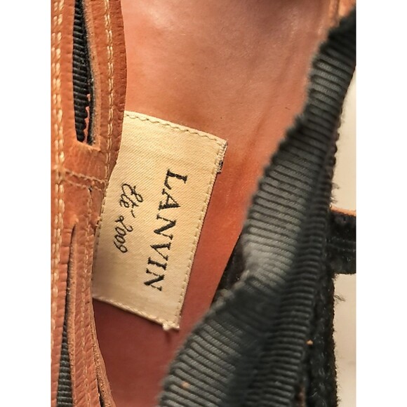 LANVIN Size 37.5 EU/7 US  Black Satin Strappy 3.75" Stiletto Sandals Ribbon Bow - Picture 2 of 12